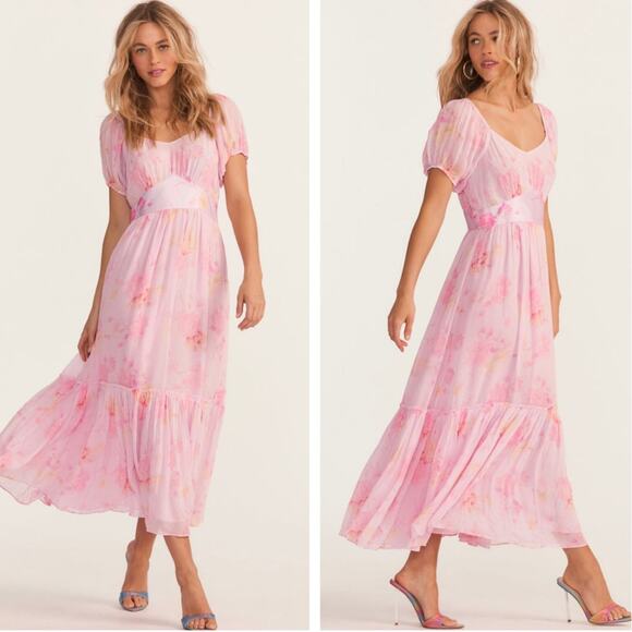 NEW LoveShackFancy Pink Floral Angie Midi Dress 6 - Picture 14 of 14